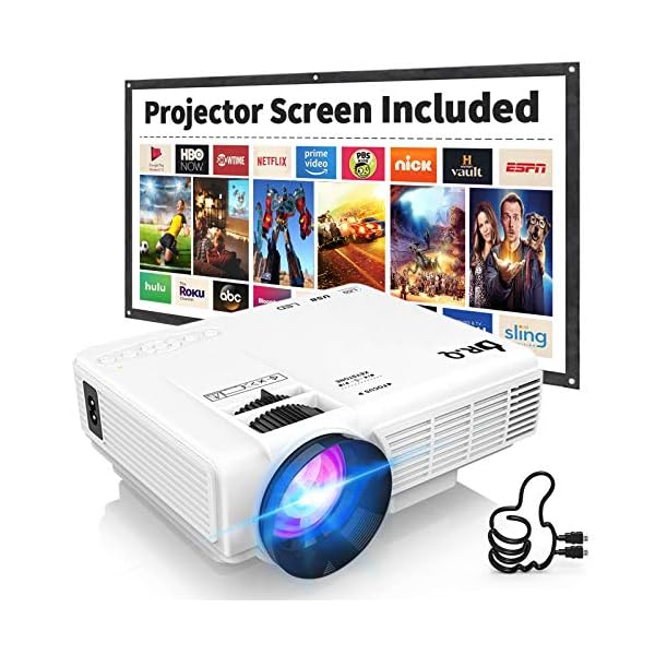 YOOYAA Mini Projector with Screen and Bluetooth, Upgraded 10000 Lux Portable Outdoor Home Theater Video Projector Full HD 1080P Support Compatible with Smartphone/Laptop/TV Stick