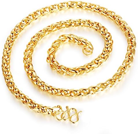 Lary Jewelry 6MM Mens Wheat Chain Necklace 18K Gold Plated with Easy-hook Clasp 19.69-23.62 Inch