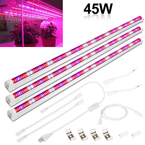 45W 3Ft Grow Light Tube, Derlights Upgraded 448pcs LEDs Full Spectrum Grow Light Bar+ Switch Cable + US Plug, Grow Light Strip for Indoor Office Plants Greenhouse and Hydroponic (3 Pack)