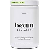 Beam Collagen Powder, Collagen for Women, Collagen with Hyaluronic Acid, Collagen Peptides Type 1 and 3, with Biotin, Grass Fed Bovine, Third-Party Tested, Best for Coffee, Vitamin C, 30 Servings