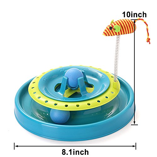 image for AUOON Cat Turntable Scratch Toys with Spring Mouse, Plastic Turbo Trac