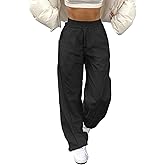 Xineicy Parachute Pants for Women Drawstring Baggy Cargo Pants Y2K Trouser Low Rised Jogger Sweatpants