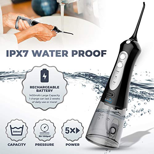 Water Flosser Professional Teeth Cleaner with 4 Jet Tips, Rechargeable Dental Flosser with 3