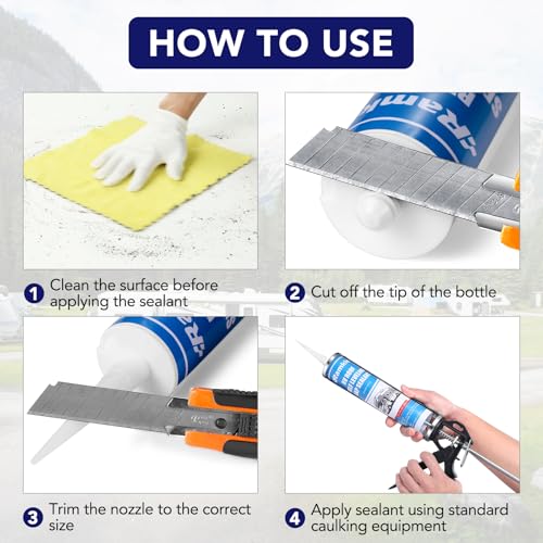 RV Roof Sealant, 10 oz Self-Leveling Lap White, Camper & Trailer Roof Leak Repair, Caulking for RV Roofing Maintenance, 4 Pack