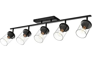 BONLICHT 5 Light Spotlight Track Lighting Modern Semi Flush Mount Ceiling Light Industrial Vintage Black Wall Sconce Vanity Light Fixtures Farmhouse Bathroom Wall Mount Lights with Clear Glass Shade