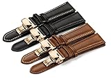 iStrap 18 19 20 21 22mm Genuine Leather Watch Band Padded Calfskin Strap Rose Gold Butterfly Deployant Clasp Super Soft(Six Color Choose)