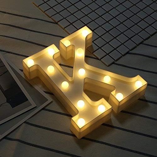 LED Letter Lights, DIY 26 Letters Alphabet A-Z Plastic Lamp Lighting Up Words Sign White Décor for Birthday Wedding Party Bar Bedroom Wall Hanging Decoration (Letter-K)