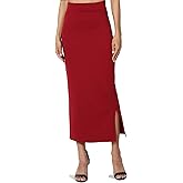 TheMogan Side Slit High Waist Stretch Ponte Knit Mid Calf Long Pencil Skirt