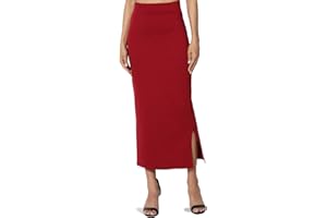 TheMogan Side Slit High Waist Stretch Ponte Knit Mid Calf Long Pencil Skirt