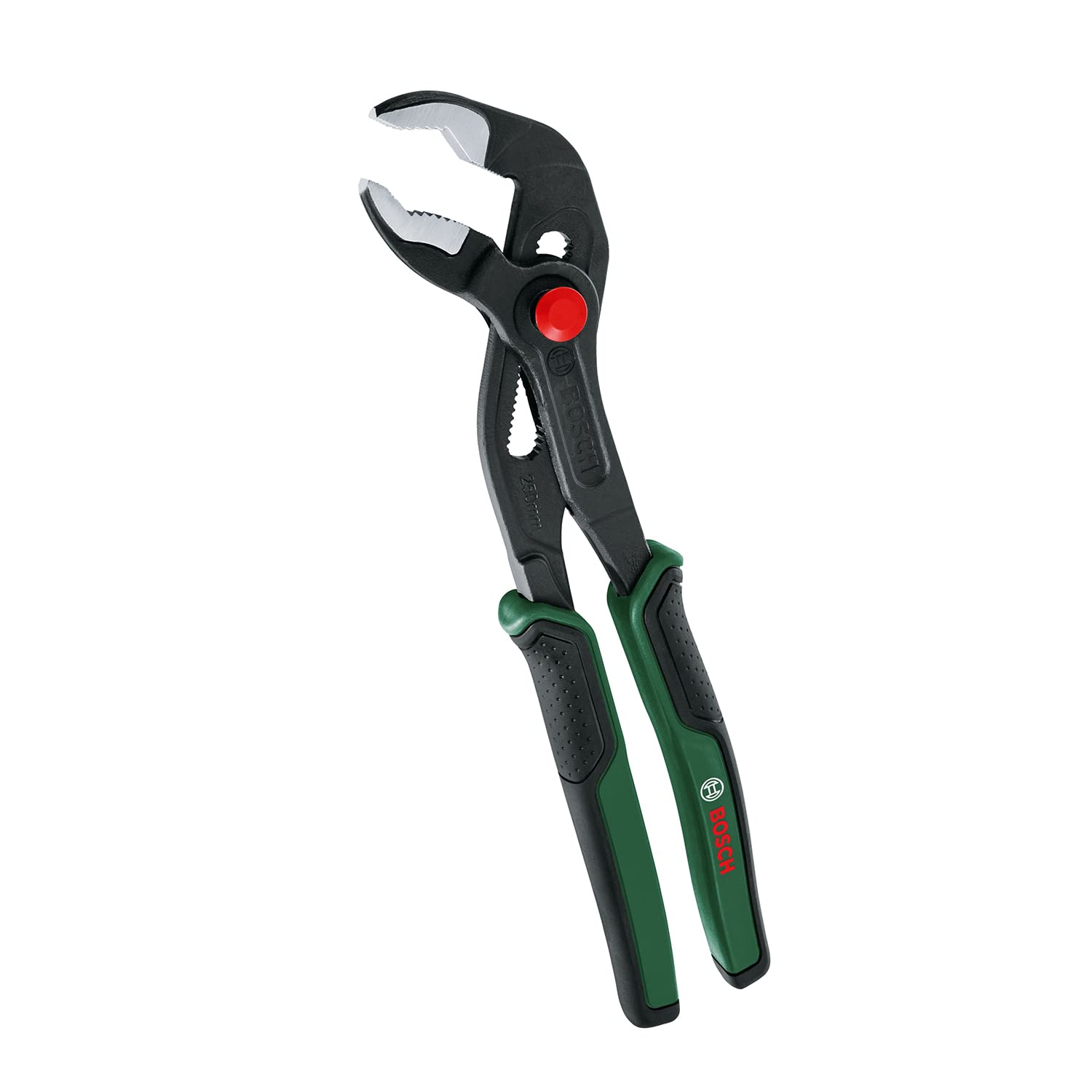 Bosch Wasserpumpenzange (Langlebige Wasserpumpenzange mit Druckknopfeinstellung für anspruchsvolle und alltägliche Aufgaben; Ergonomischer Softgrip-Griff)