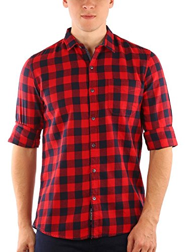 zotory mens casual full sleeve cotton checkered shirts red&black color (126)