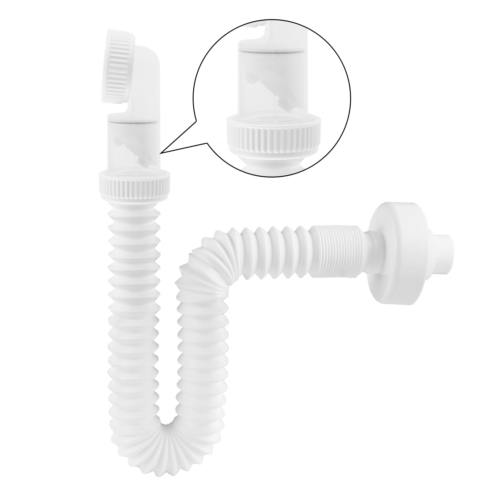 Hibbent Bathroom Waste Pipe,Space-Saving Waste Pipe 1 1/4" Bathroom Sink Plumbing Parts, Odour-Proof Sink Waste Trap, Replaceable Drain Down Hose，White
