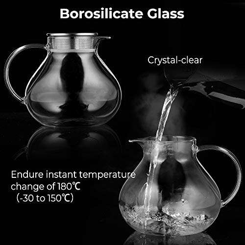 ecooe 1400ml Einfach Glas Teekanne mit 18/8 Silberne Edelstahl 2 in 1 Teesieb Deckel Borosilicate Glas Teebereiter Geeignet für Kalte und HeiÃe Getränke Offenem Feuer Herd Teewarmer – Bild 5