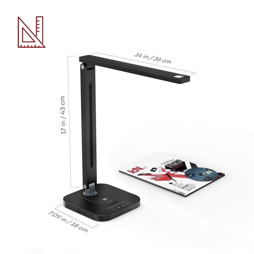 LED Desk Lamp with 10W Fast Qi Wireless Charger, Compatible with i-Phone Samsung Galaxy Phones and Note/pad, 3 Color Modes Dimmable Reading Table Lamp, Touch Control with USB Charging Port