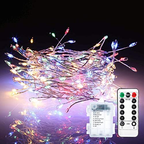 GreenClick Colored Fairy Lights, 200 LED String Lights Battery Operated Copper Wire Lights with Remote Control for Party Wedding Holiday Christmas Decoration