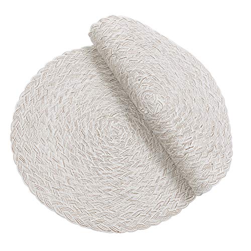 Topotdor Round 15 Inch Cotton Braided Placemats Heat-Resistant Stain Resistant Anti-Skid Washable Polyproplene Table Mats(Cream-White, Set of 6)