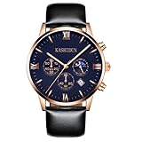 KASHIDUN Men's Watches Luxury Sports Casual Dress Quartz Analog Chronograph Date Waterproof Wrist Watch Genuine Leather Strap Black Color
