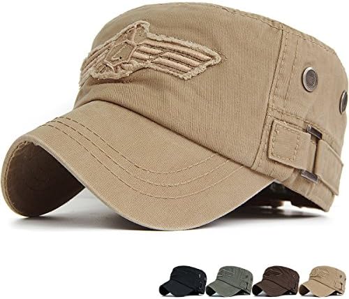 REDSHARKS Cadet Cap Military Army Flat Top Hat Adjustable American USA Eagle Embroidered Patch Ventilation Eyelet