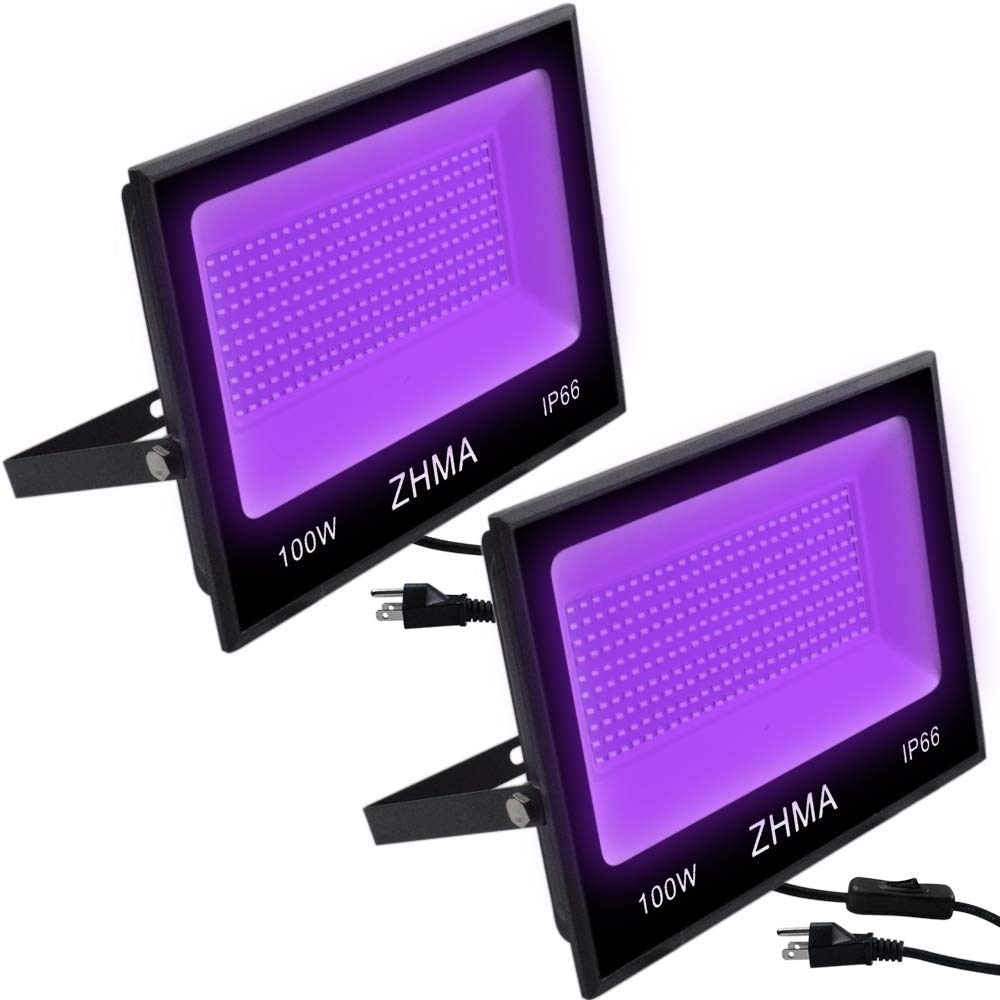 Photo 1 of ZHMA 100W LED Black Light,IP66 Waterproof,for Indoor and Outdoor Blacklight Party,Aquarium,Neon Glow,Halloween Decoration,Fluorescent Effect, Glow in The Dark Curing.?2 Pack?