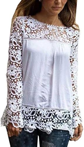 Women's White Lace Sleeve Chiffon Patchwork Shirt Fashion Blouse