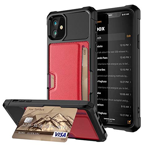 iPhone 11 2019 6.1 Case, Ranyi Slim Carbon Fiber Wallet Case with Credit Card Holder Slot Shock Absorbing Resilient TPU Rubber Defender Protective Case for Apple 2019 6.1 Inch iPhone 11 (red) - Thumbnail 7