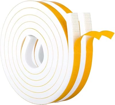 GUKOY Draught Excluder Self Adhesive Foam Tape 12mm x 12mm 4M White 2 Rolls