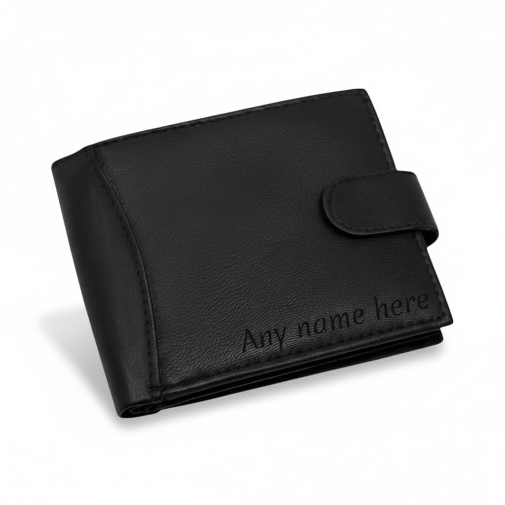 RAS Personalised Custom Engraved Wallet Men | RFID Blocking Genuine Leather Billfold Coin Pocket Wallet | Multi Card Holder Money Organiser Art-340 (Black)