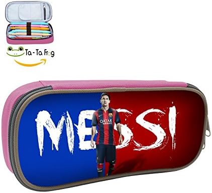 Lovely uu- PrintedAndres Messi Students Super Large Capacity Canvas Pencil Case Pen Bag Pouch Stationary Case Makeup Cosmetic Bag-Pink