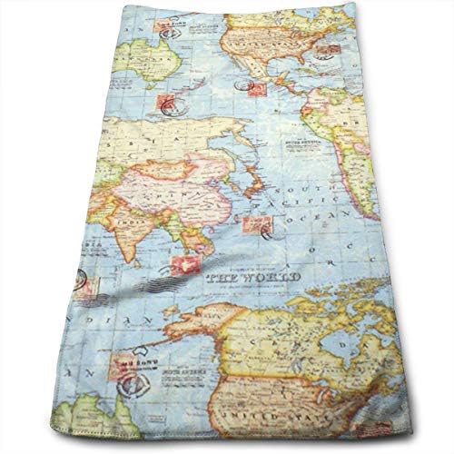 HIJPOMJ Atlas World Map Quick-Dry Hand Towels - 100% Cotton, 12" X 28"