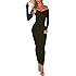 PlushZone Women's Casual Sexy Bodycon Cold Shoulder Turtleneck Long Sleeve Knit Slim Fit Sweater Midi Dress