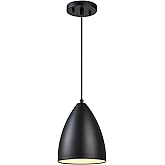 Aspen Creative 61175-01-1 Adjustable 1 Light Indoor Pendant,Metal Matte Black with White Inside. 7" Wx9 H.
