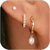 GUOKE 3 Pairs Small Hoop Earring Stacks, 14K Gold/Silver/Black/Rose Gold Plated Pearl Heart Butterfly Bow Star Moon Leaf Diamond Hoop Charm Drop Huggie Earrings Trendy Jewelry Gift for Women