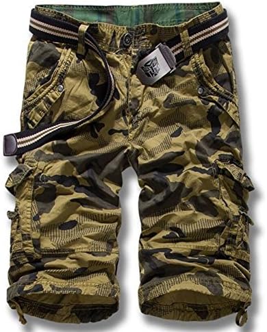 LOVECC Men's Summer Cotton Relaxed Fit Camo Cargo Shorts(No Belt),US: 32 size(Label 34)