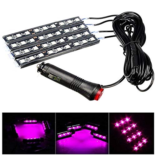 4pcs Car Interior Decoration Lights,LED Car Interior Lighting Kit ,Waterproof,Interior Atmosphere Neon Lights Strip for Car (pink)