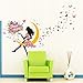 SWORNA Nature Serie Moon Butterfly Flower Girl Vinyl Removable DIY Kids Children Girls Home Wall Art Window Sticker Decor Decal - Bedroom Living Room Kindergarten Playroom Hallway School 55