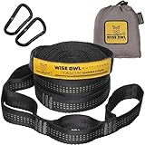 Wise Owl Outfitters Talon Hammock Straps - Combined 20 Ft Long, 38 Loops W/ 2 Carabiners - Easily Adjustable, Tree Friendly Must Have Gear For Camping Hammocks Like Eno Grey Stitching