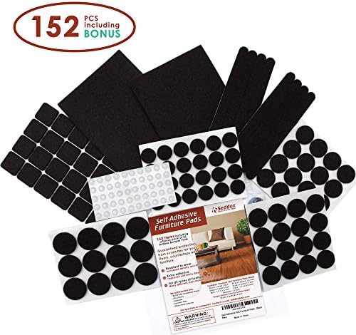 Premium Felt Furniture Pads Set - 152 pieces Including Bonus Rubber Noise Bumpers - Extra Adhesive Hardwood Floor Protectors, Felt Pads for Chair Legs - Black