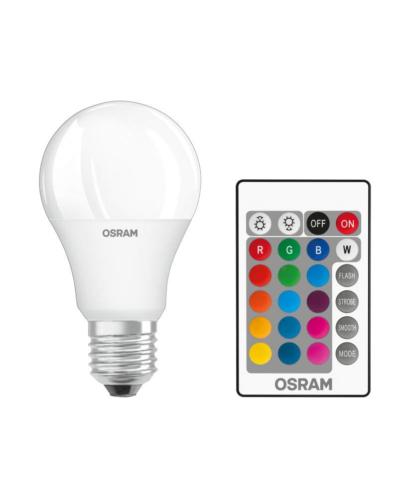 OSRAM LED lamp | Base: E27 | Warm White | 2700 K | 9 W | Replacement for 60W | Frosted | LED Retrofit RGBW Lamps with Remote Control