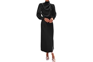 BTFBM Womens Mock Neck Satin Dress Summer Fall 2025 Long Sleeve Lightweight Formal Wedding Party Maxi Cocktail Dresses