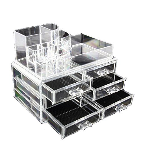 Clear acrylic cosmetics makeup jewelry organizer 6 draw…