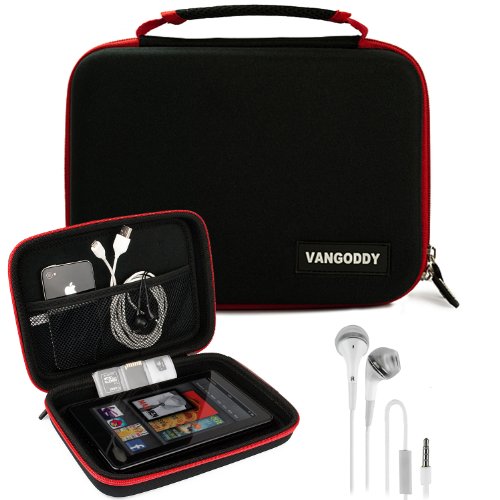 VanGoddy Harlin Red Black Hard Shell Carrying Case for ASUS ZenPad , MeMO Pad , VivoTab 7" - 8inch Tablet's + Ear Buds with Mic