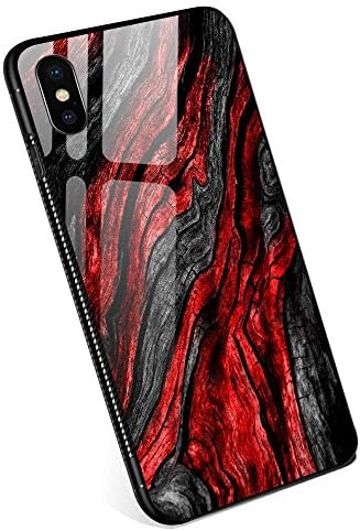 iPhone Xs MAX Case,9H Tempered Glass iPhone Xs MAX Cases,Cool Red Wood Grain Pattern Design Shockproof Anti-Scratch Case for Apple iPhone Xs MAX 6.5 inch Wood Grain