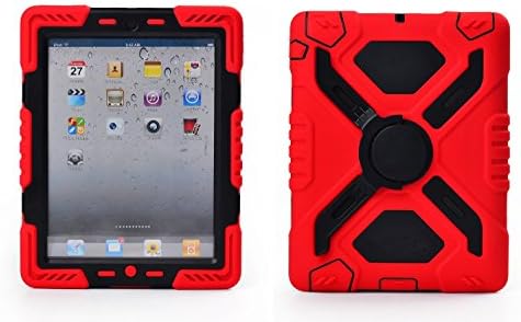 iPad 2 3 4 Cover Case with Kickstand and Sticker -Kids Proof Extreme Duty Dual Protective Back Cover for Apple iPad 4 3 2 -Rainproof Sandproof Dustproof Shockproof (Red/black)
