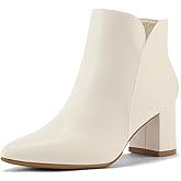 mysoft Women's Ankle Boots Chunky Block Low Heel Comfortable Pointed Toe Side V Cutout Dressy Office Booties with Zipper