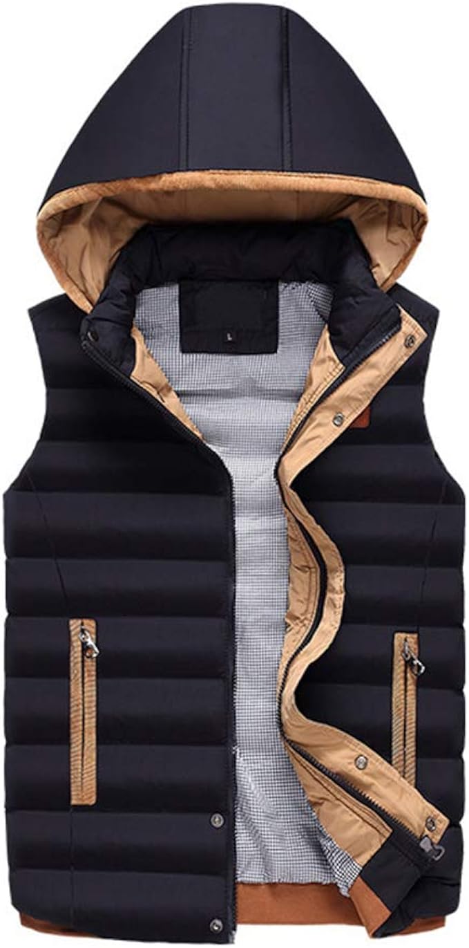 ShiFan Thick Vest Hooded Gilet Sleeveless Body Warmer for Men Full Zip
