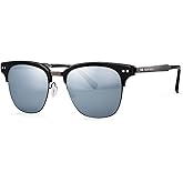 MOLSTA Metal Polarized Sunglasses Men Semi Rimless Frame Wayfarer Sun Glasses Horn Rimmed Shades Driving UV Blocking