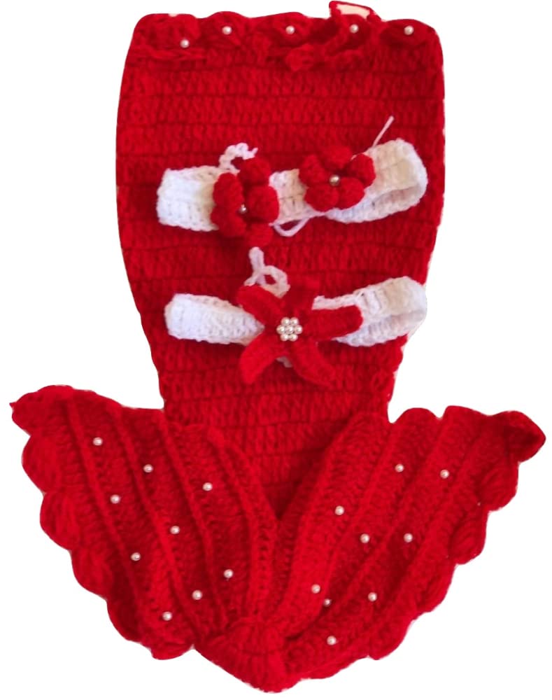 Mermaid, Newborn Baby Girl/Boy Crochet Knit Costume Photo Photography Prop Hats Outfits (Red)