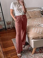 Acelitt Womens High Waisted Linen Pants Drawstring