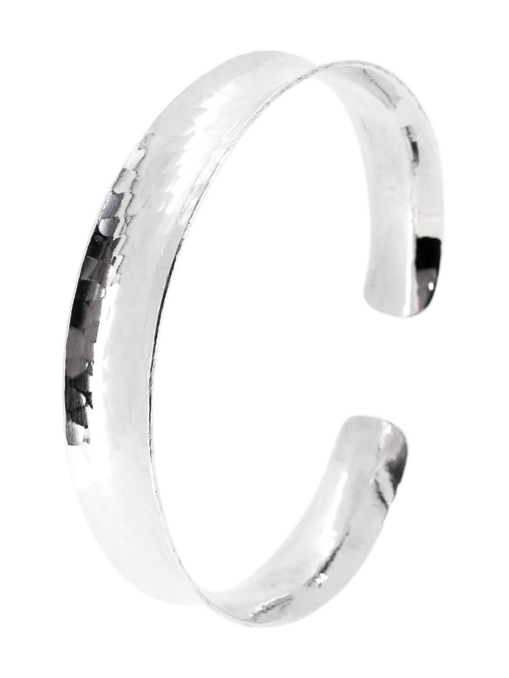 Treasure Bay Women's 925 Sterling Silver Hammered Cuff Bangle Bracelet, 11Mm Handcrafted Open Wristband, Adjustable Silver Bracelet,