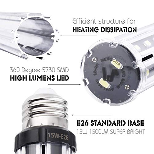 Wenscha LED Corn Light Bulb E26/E27 15W (120W Equivalent) 6000k Cool Daylight LED Energy Saving Home Light Corn Bulb 1500Lm AC85~265V Non-Dimmable (Pack of 4)